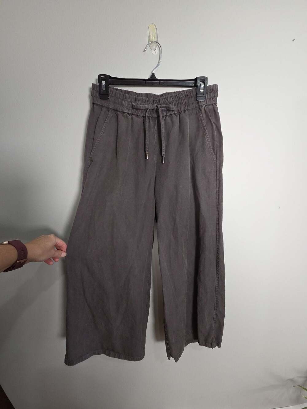 Eileen Fisher Women's Gray Elastic Waist Drawstring Wide-Leg Cropped Pants